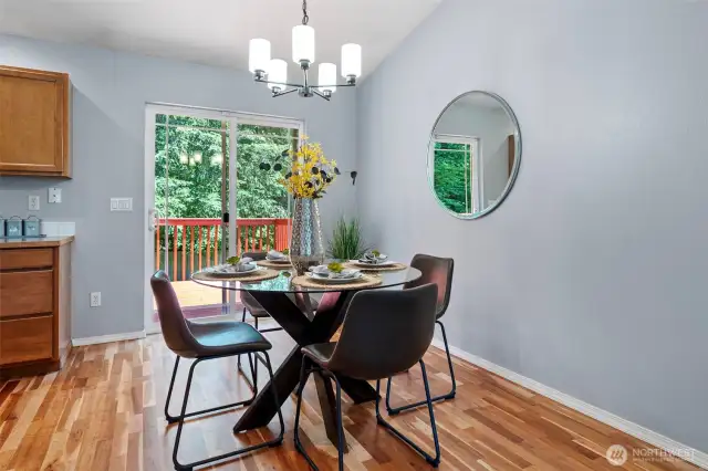 Dining Room with new chandelier