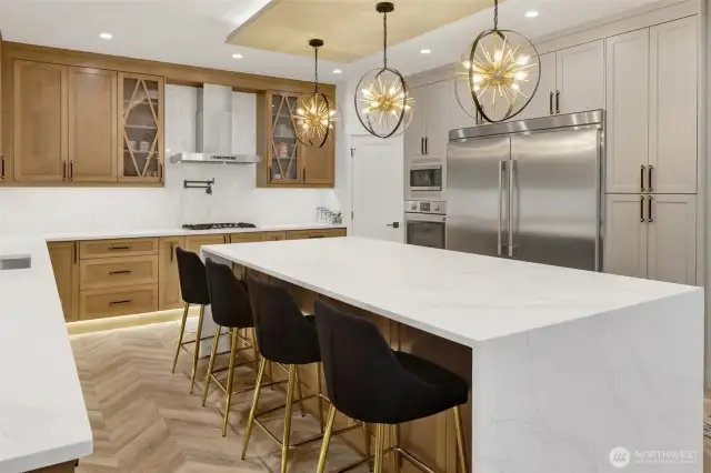 seats on both sides of breakfast bar