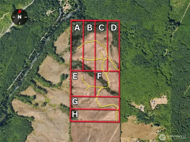 Overhead view with approximate boundaries in red.