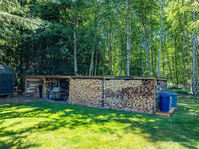 Practical and ready-to-use wood storage shed nestled in your own private forest. This spacious and well-organized woodshed offers a dry and secure place to store firewood and tools, making it ideal for those who heat with wood or love the rural lifestyle. Surrounded by mature trees on nearly 8 acres, the structure also provides additional covered storage for lawn equipment, tools, and outdoor gear. A great feature for homesteaders or anyone seeking a self-sufficient setup in a peaceful, forested setting far from the city.