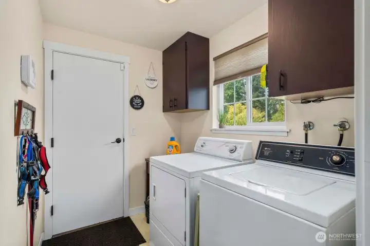 Laundry room off the garage with a half bath adjoining makes it easy to come in and clean up.