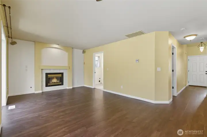 The Great Room offers easy access to the kitchen as well as the utility room and garage beyond.