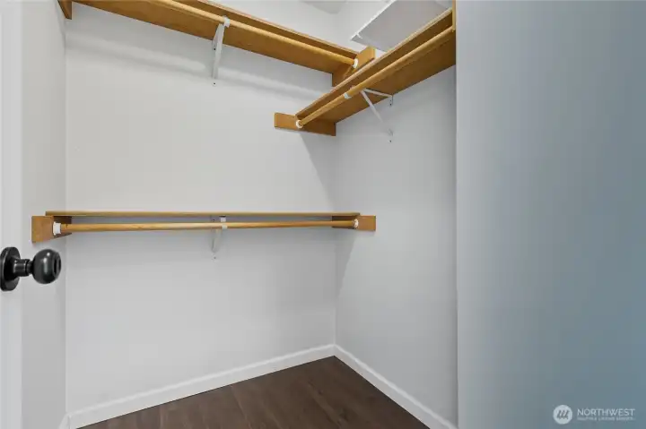 Generous walk in closet as part of the primary bedroom ensuite.
