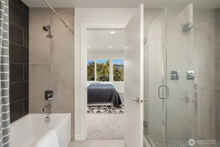 Primary bath with soaking tub and shower