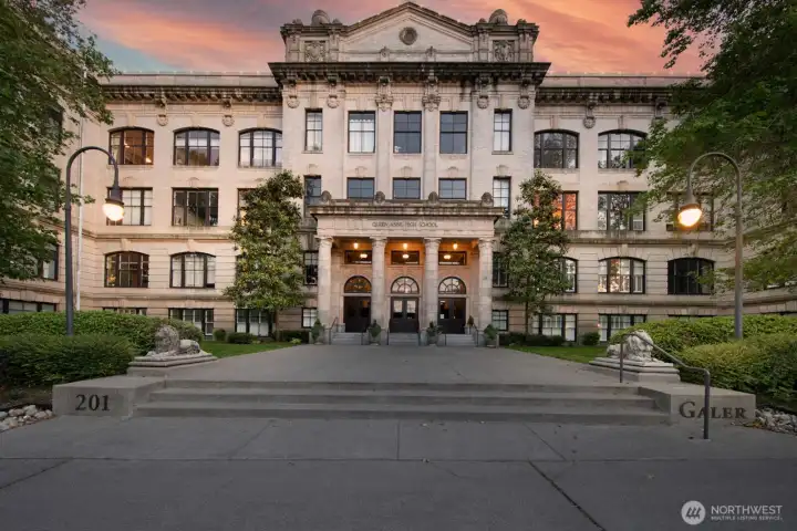 1908 Queen Anne High School main entrance.