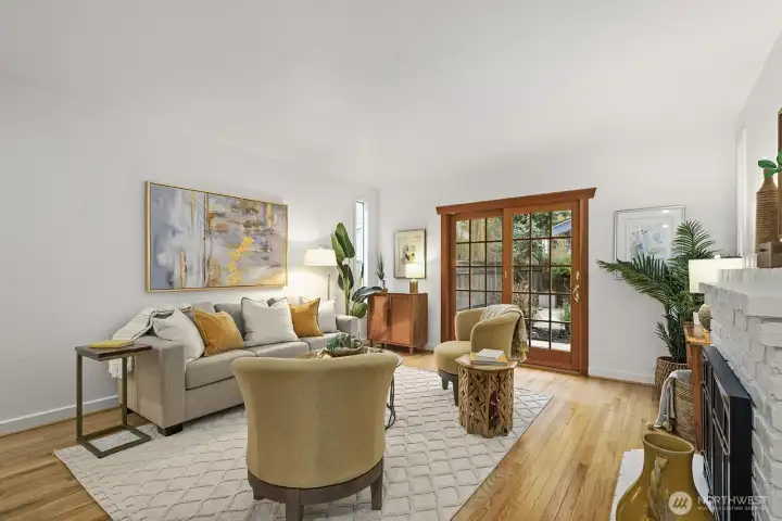 French doors that lead to your fully fenced backyard.