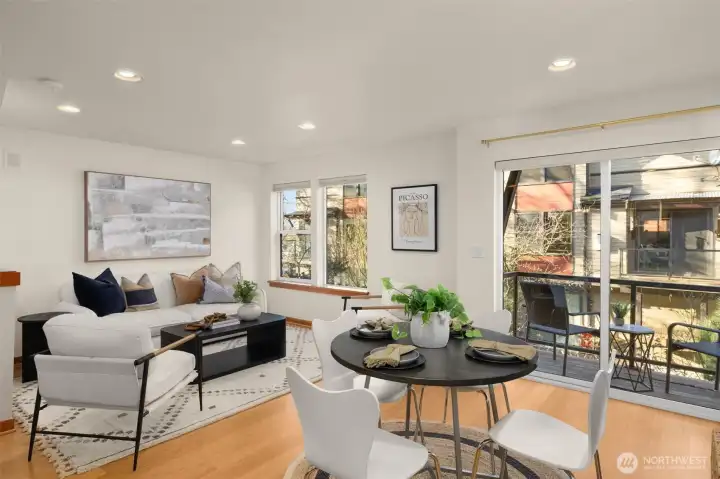 Spacious and open floor plan welcomes you with abundant light, warm finishes and recessed lighting. Living room is plumbed for a gas fireplace for options.