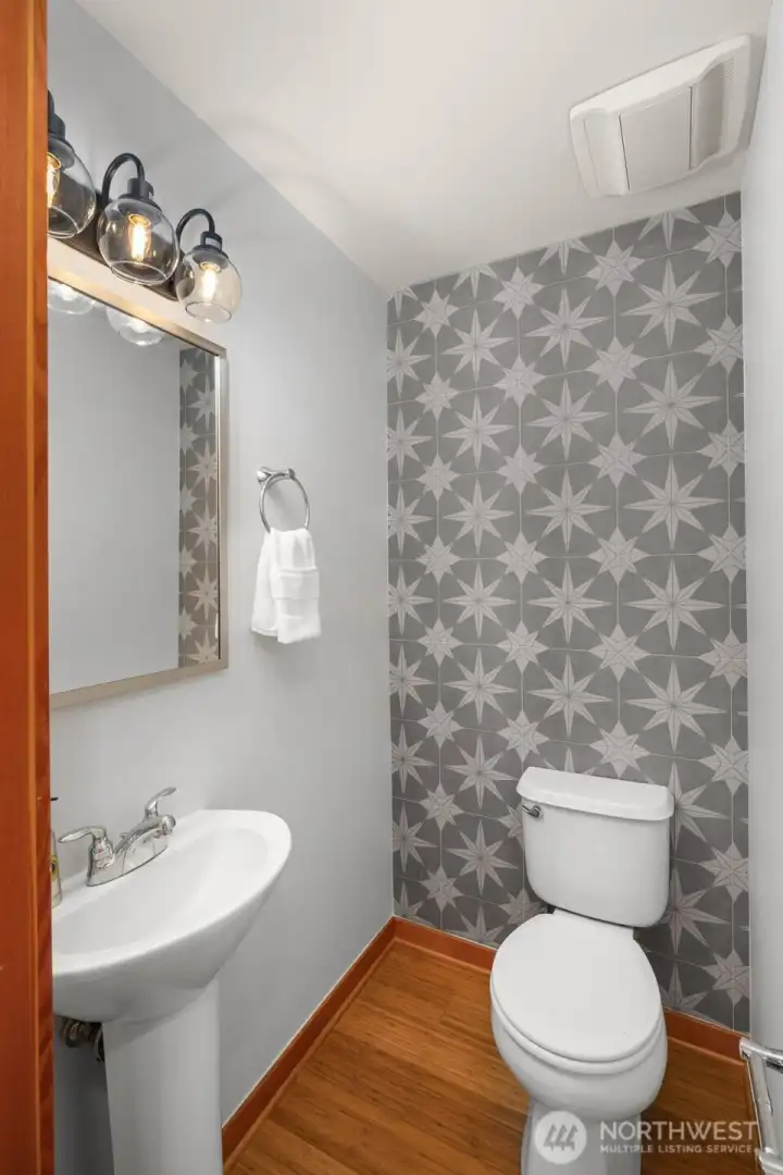 Updated half bath off of the kitchen.