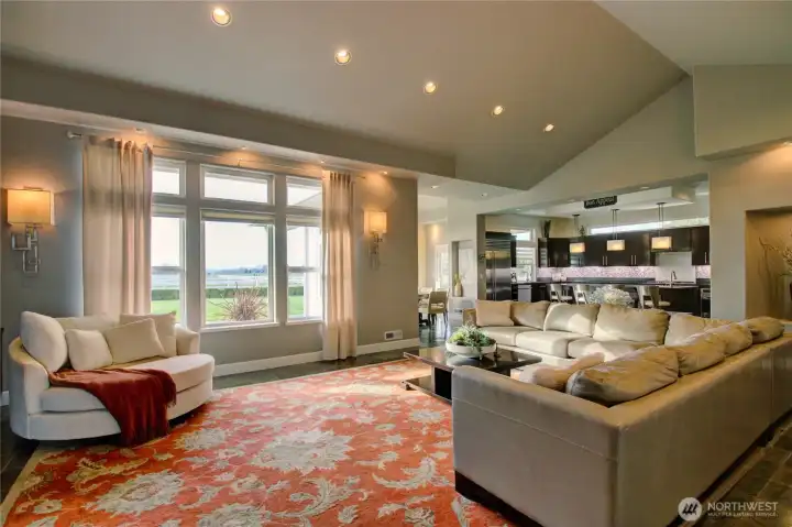 Living room with vaulted ceilings