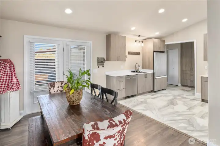 Easy access to large patio, raised garden beds and hot tub!