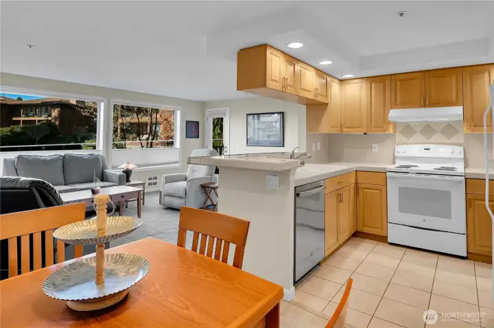View of the living space from the dining area