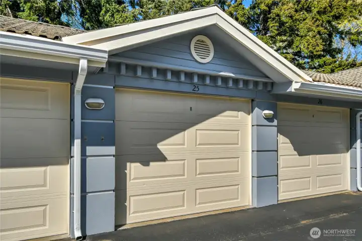 Garage #25 included with the unit as well as one uncovered space