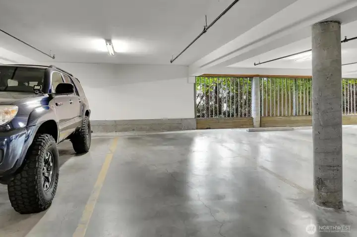Secured common garage parking with dedicated space for peace of mind.