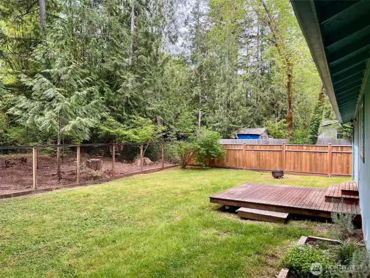 Fully fenced backyard plus a partially fenced rear naturalized area for nice territorial views, wildlife and birds.