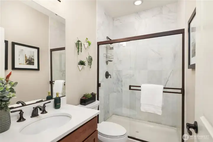 Main floor bath with full shower Main floor bath with full shower