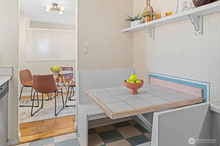 Easy sightlines keep everyone connected from the kitchen to the dining room. Easy sightlines keep everyone connected from the kitchen to the dining room.