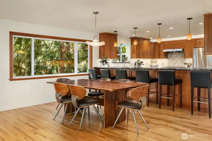 The bar seating provides overflow seating for entertaining.