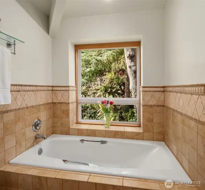 The soaking tub is totally private and delightful.