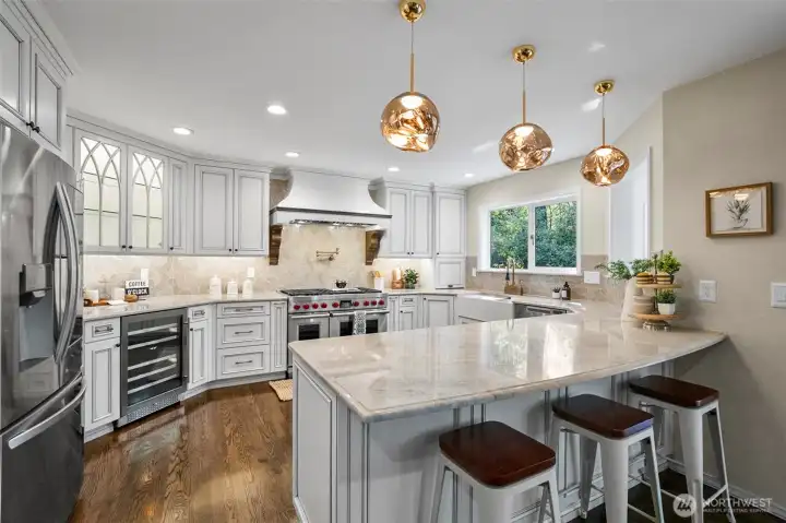 Custom kitchen with WOLF, LG and Fisher & Paykel appliances.  Wine and beverage refrigerators too.