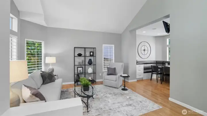 Many special touches have been added through out the home.  There is a mounted TV between the living room and the dining room that stays with the home.