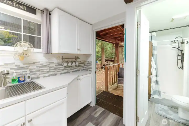 ADU kitchen and bathroom