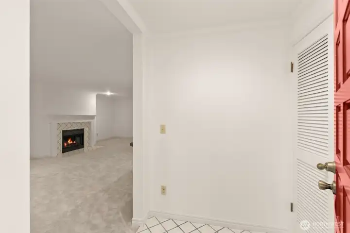 Opens into living/dining room, with bedrooms in back of unit.