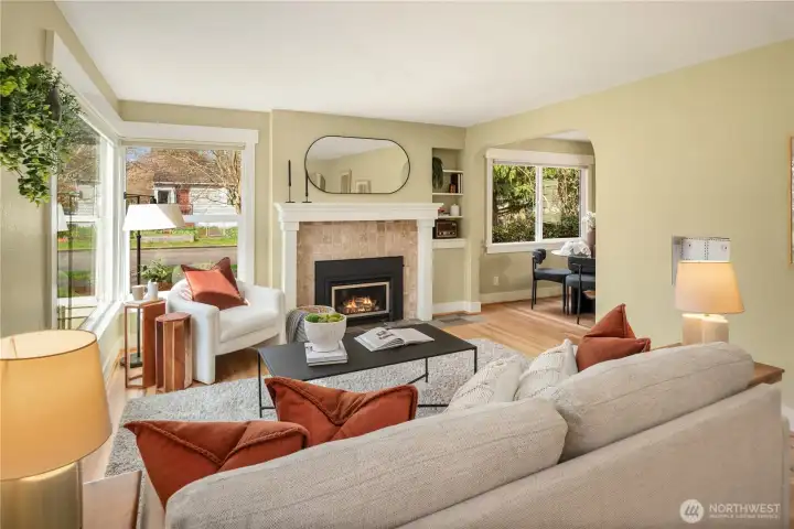 A look across the living room gives you a sense of the size and flow not to mention the charm.