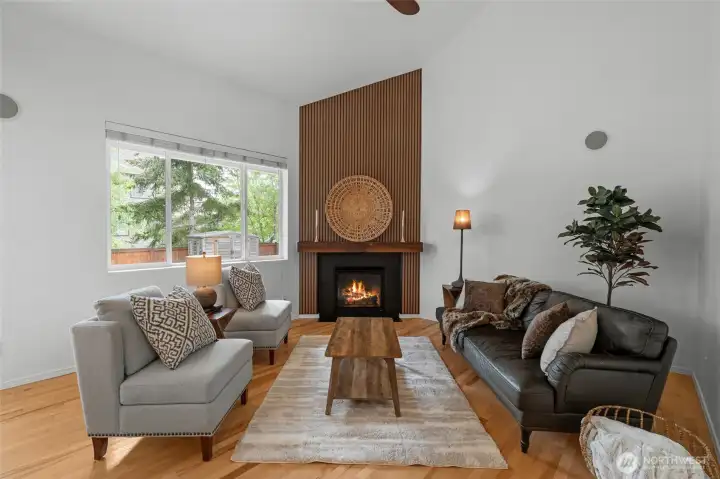 THE LIVING ROOM | Wow. That fireplace is a stunner! And you should have seen it before. The update completely changed the personality of this living room. Imagine gathering in this cozy space.