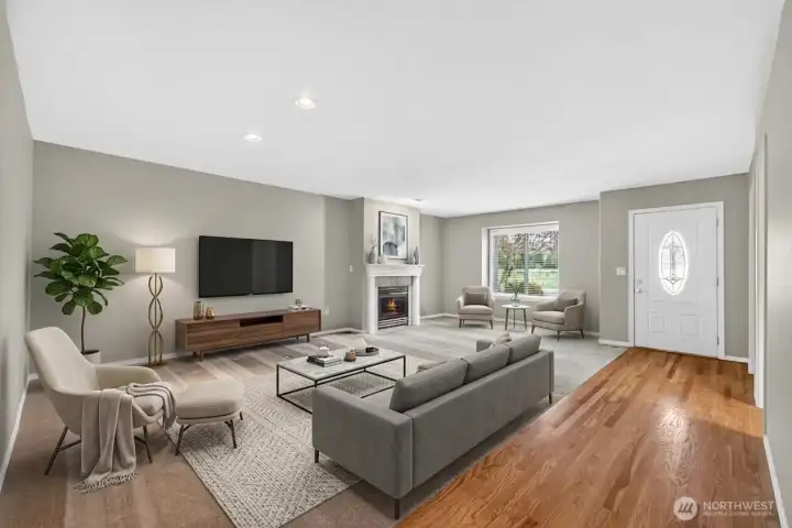 ~Virtually Staged Expansive Living Room with Gas Fireplace~