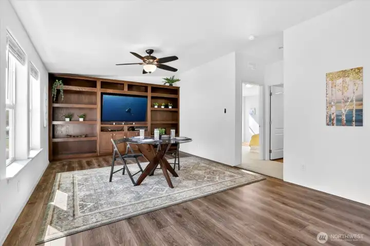 Open dining area with modern flooring