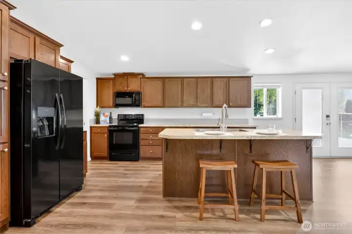 Spacious kitchen with large island and seating