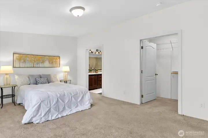 Spacious bedroom with neutral tones