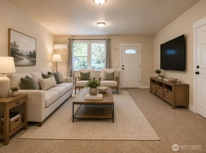 ADU living room. Virtually staged.