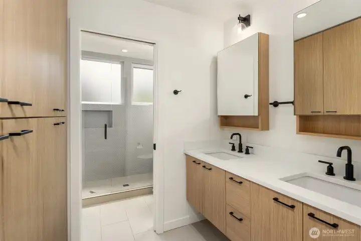 Large primary suite bath with walk in shower and closet Large primary suite bath with walk in shower and closet