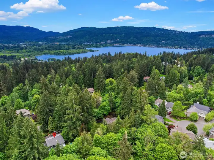 This stunning aerial view captures the breathtaking peekaboo glimpses of Pine Lake and the surrounding natural beauty, perfectly illustrating the exceptional setting and location this rare property offers. This stunning aerial view captures the breathtaking peekaboo glimpses of Pine Lake and the surrounding natural beauty, perfectly illustrating the exceptional setting and location this rare property offers.