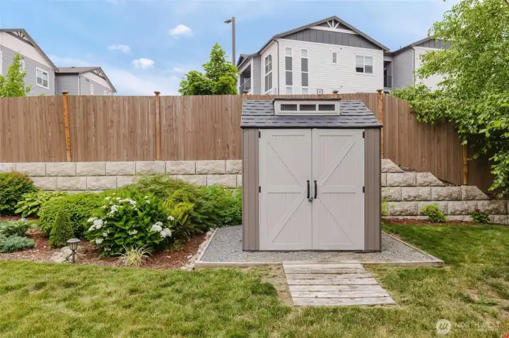Shed with plenty of space for lawn tools. Shed with plenty of space for lawn tools.