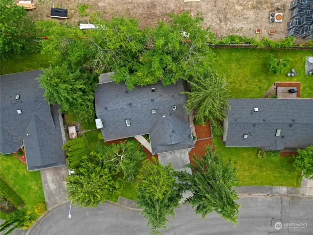 A birds eye view of this darling home. The roof and gutters have been cleaned and moss-treated.