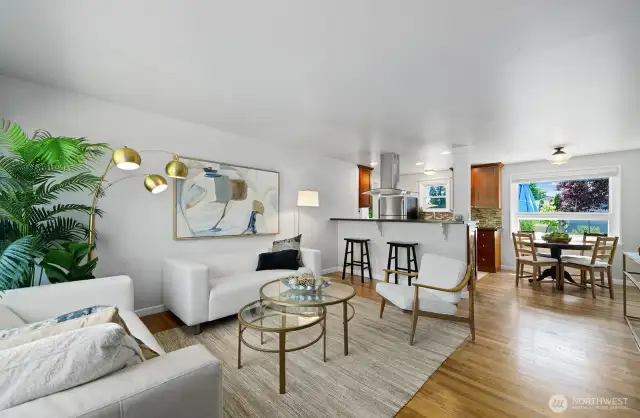 Open living spaces make entertaining easy. Eating bar off the kitchen as well as a formal dining area.