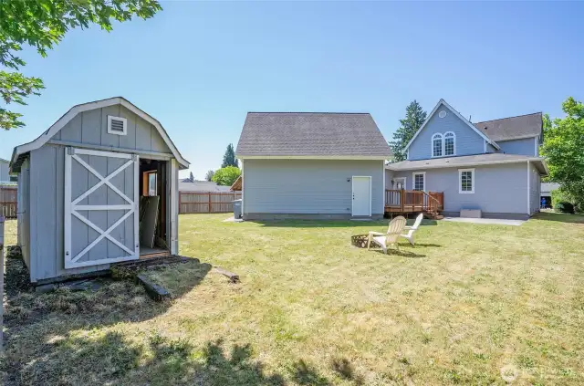 Corner perspective reveals the full scope of this private backyard retreat.