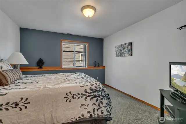 Lower level guest room.  with storage closet