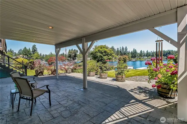 Covered patio off of lower level rec room