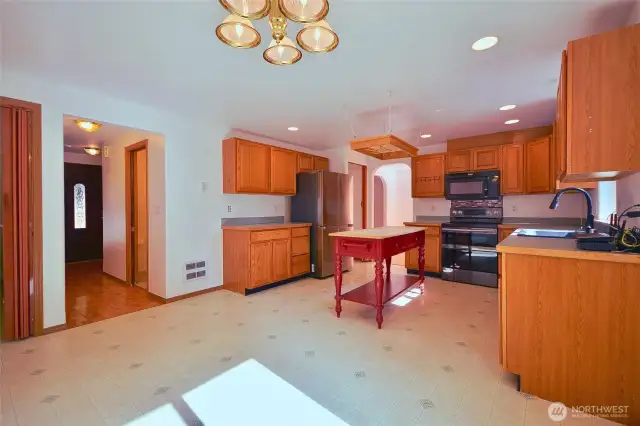Kitchen has great access from all of home. Breakfast area.
