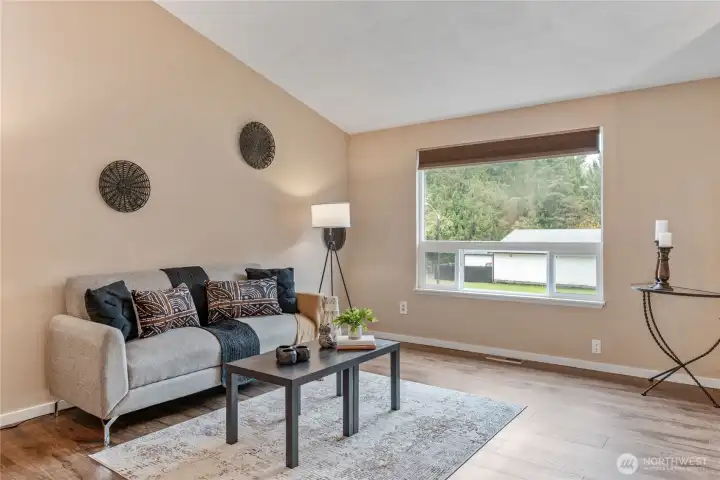 Living room with vaulted ceilings