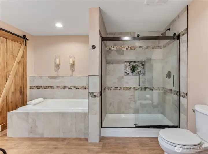 Primary bath with full shower and soaking tub