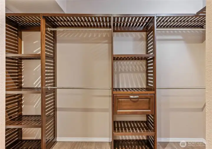 Primary closet with built in organizer