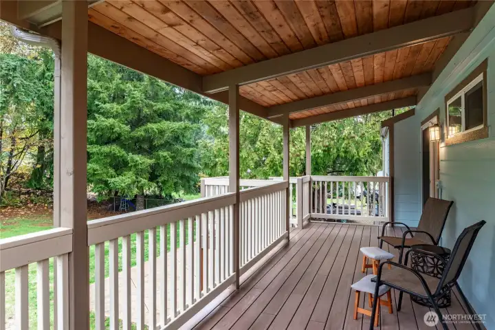 Covered back deck with trex style decking and T&G ceiling