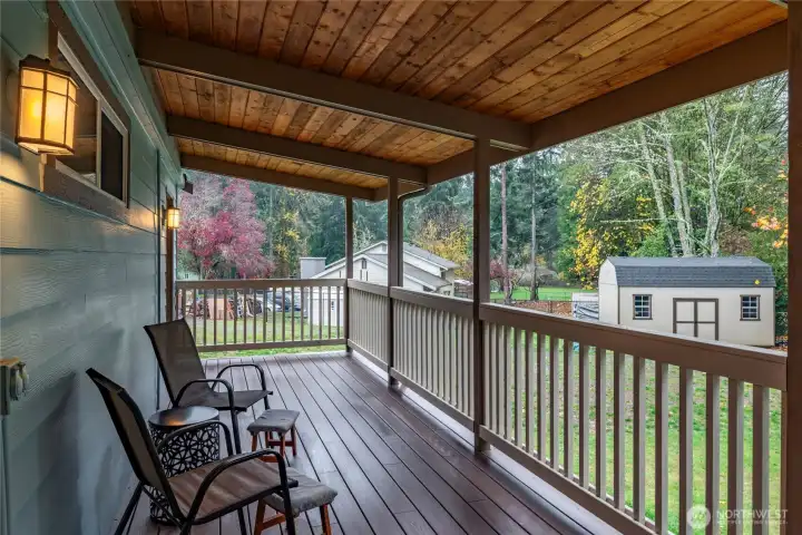Covered back deck with trex style decking and T&G ceiling