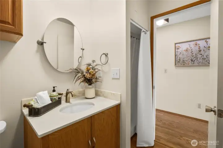 A 3/4 bath on the main floor.