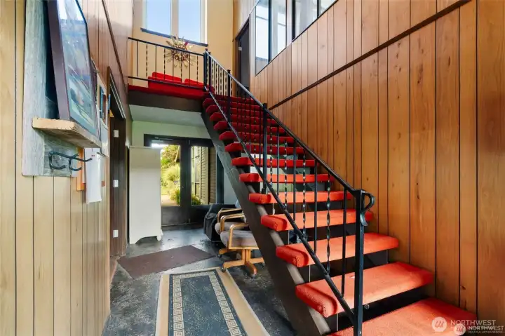 Stairway to second level of clubhouse.