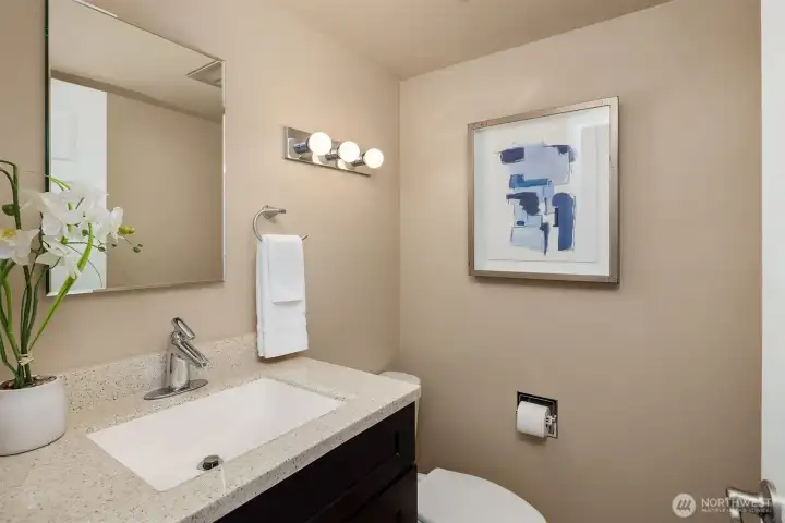 The remodeled main-level powder room.